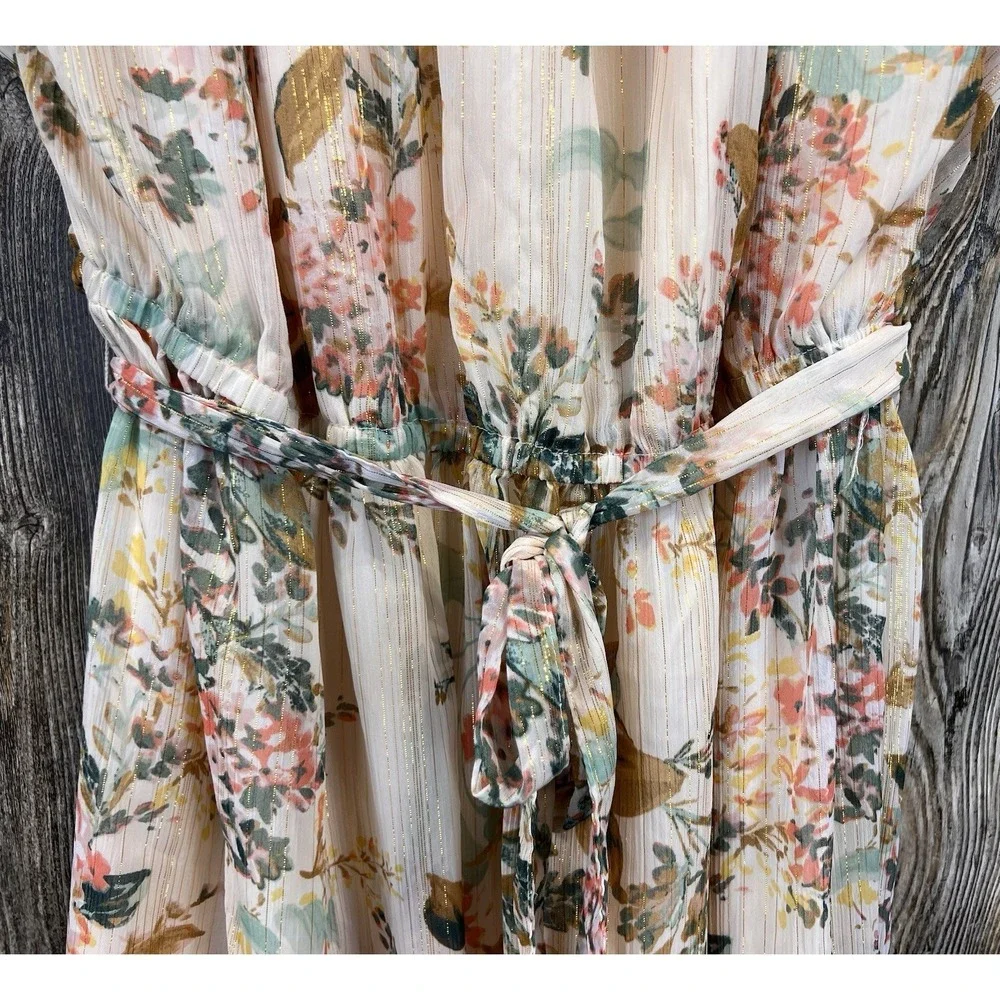 LC Lauren Conrad Cream Floral Tie-Waist Dress - Picture 4 of 14